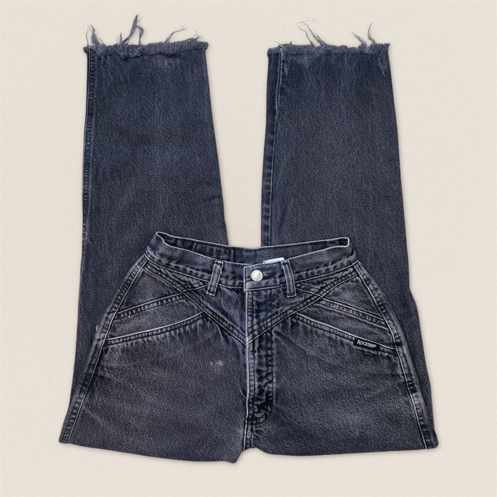 Vintage Western Rockies Rocky Mountain Black Jeans Cropped Distressed‎ - 24 x 25